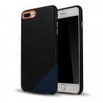 Wholesale iPhone 8 Plus / 7 Plus Cool Striped Armor PU Leather Case (Black Blue)